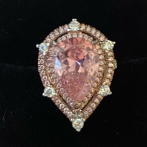 Elegant Pink Teardrop Ring with Sterling Silver Band